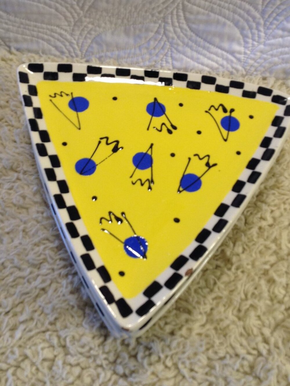 VTG 1980 Dolna (Poland) Art Pottery Plates Ceramic Hand Decorated Kitchy Memphis